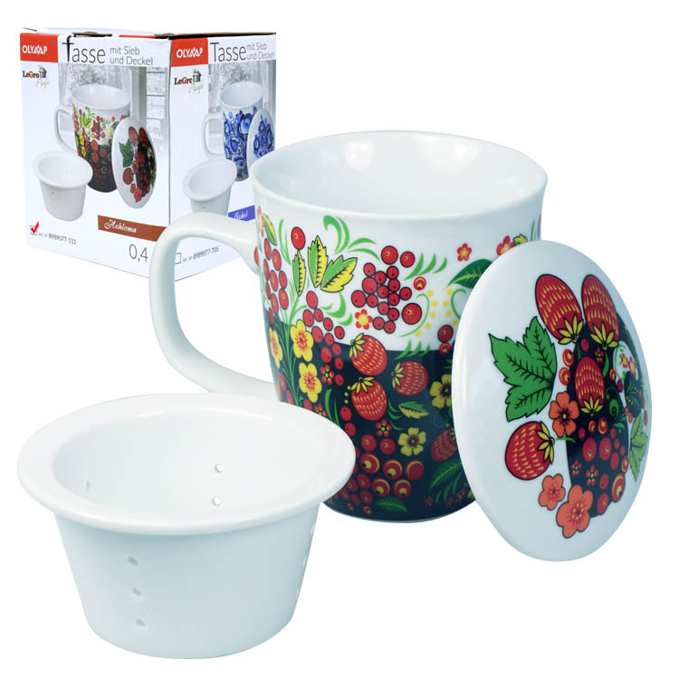 Кружка с крышкой и ситечком "Хохлома"