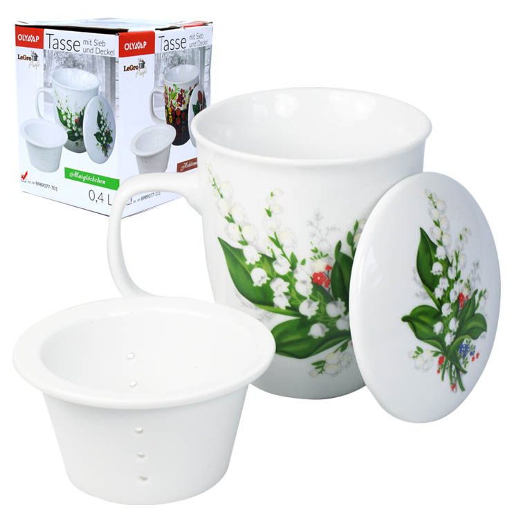 Кружка с крышкой и ситечком "Ландыши"