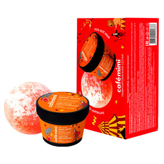 Подарочный набор Cafe Mimi "Цветное Настроение". Крем для тела + бурлящий шар